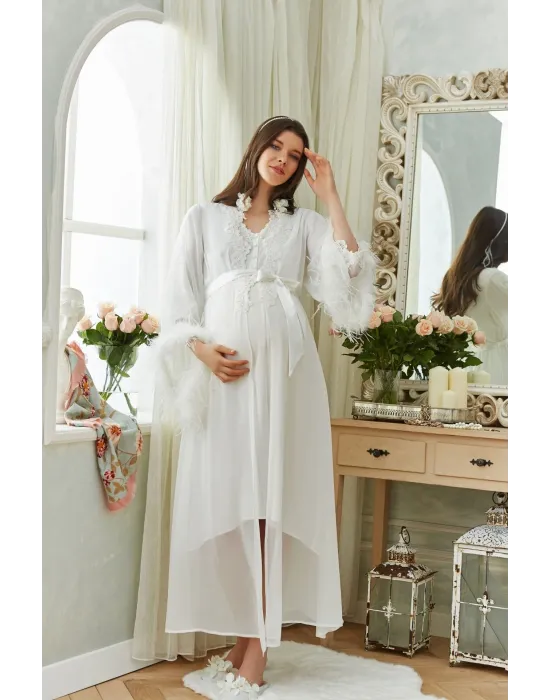 ieg™ Aqua 26355 Otrişli Şifon Pullu Brodeli Sabahlık