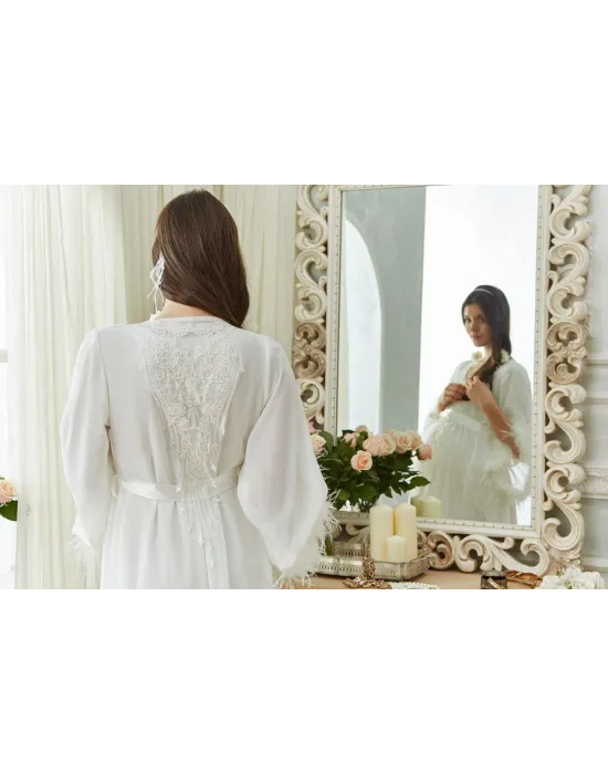 ieg™ Aqua 26355 Otrişli Şifon Pullu Brodeli Sabahlık