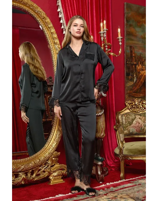 ieg™ Aqua 26358 Saten Dantelli Gömlek Pijama Takımı