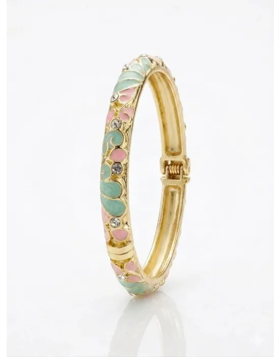 IEG - AQua Petal Pembe  & Su Yeşili Mine İşlemeli Kelepçe Bileklik - Kbl0451