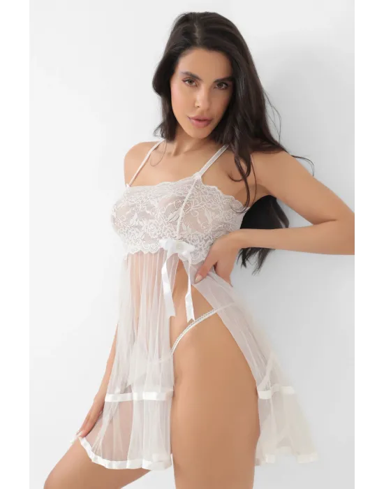 ieg™ Beyaz Şifon Pileli Gecelik-835