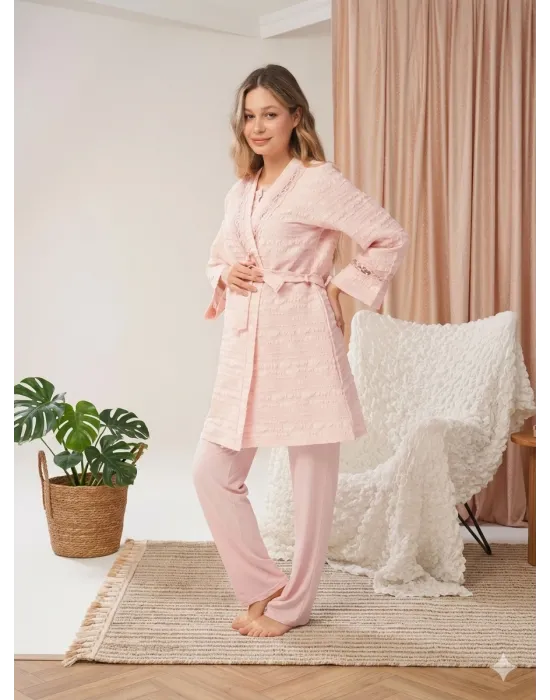 ieg™ Bone 5806 Kadın 3lü Sabahlıklı Lohusa Pijama Takımı