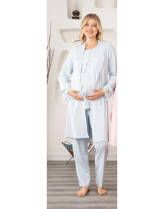 ieg™ Bone 5905 Kadın Lohusa Viskon Klasik 3Lü Pijama Takımı