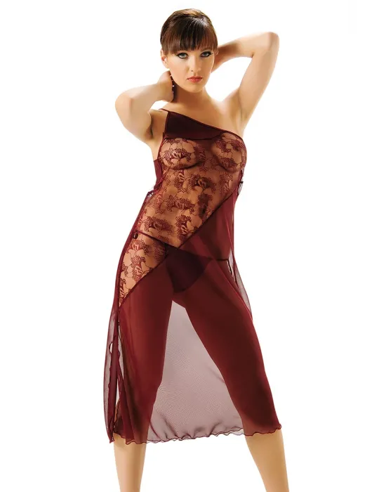 ieg™ Bordo Dantelli Şifon Gecelik - 646