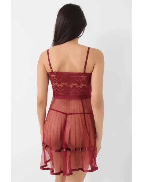 ieg™ Bordo Şifon Pileli Gecelik-835