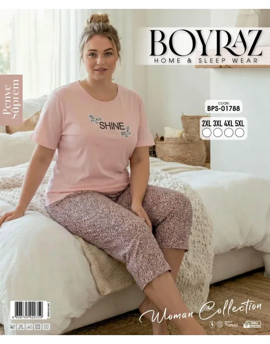 ieg™ Boyraz BPS-01788  Kadın Battal Kısa Kol Kapri Takım