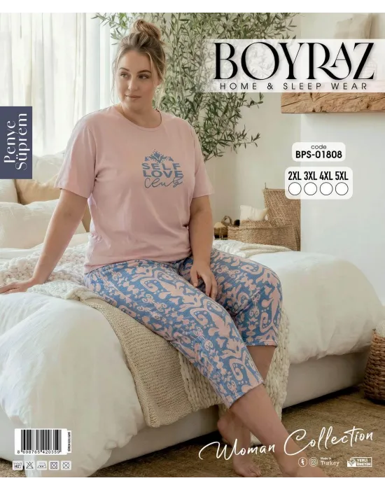 ieg™ Boyraz BPS-01808  Kadın Battal Kısa Kol Kapri Takım