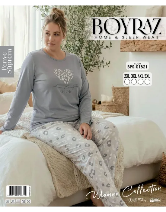 ieg™ Boyraz BPS-01821 Kadın Battal  Uzun Kollu Pijama Takımı
