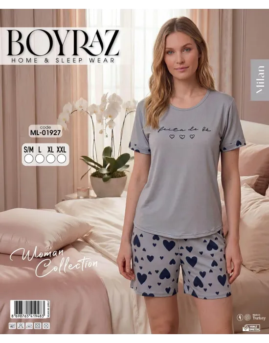 ieg™ Boyraz ML-01927 Kadın Milan Kısa Kol Şortlu Takım