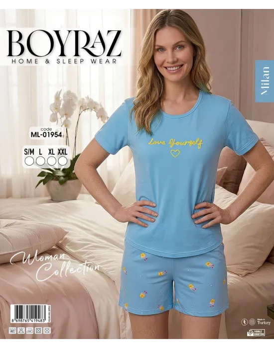ieg™ Boyraz ML-01954 Kadın Milan Kısa Kol Şortlu Takım