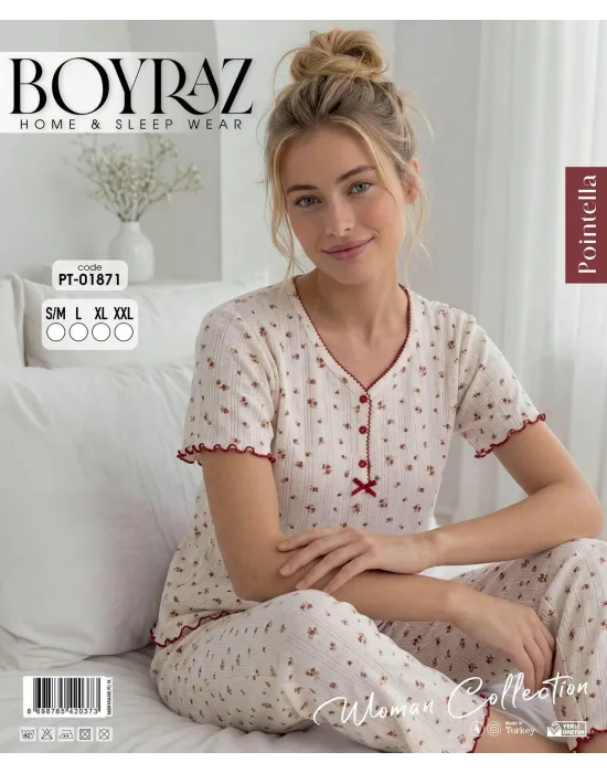 ieg™ Boyraz PT-01871 Kadın Pointella Kısa Kol Pijama Takımı