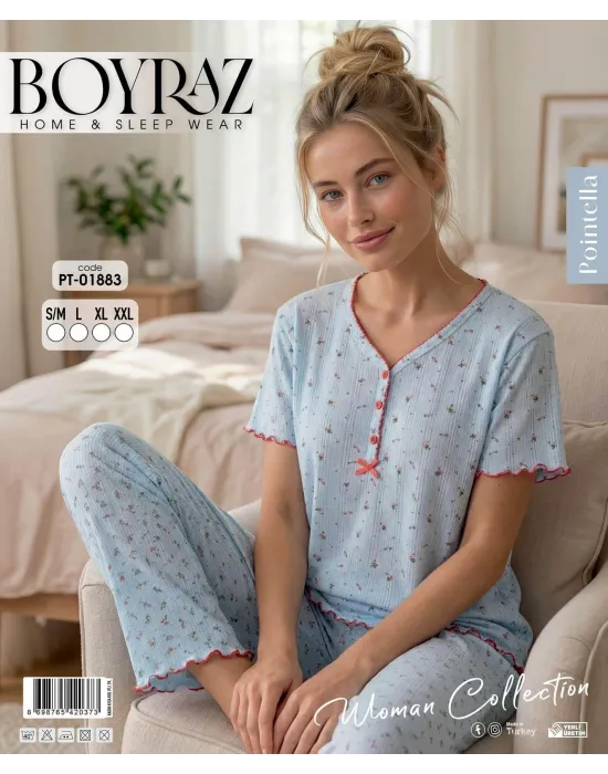 ieg™ Boyraz PT-01883  Kadın Pointella Kısa Kol Pijama Takımı
