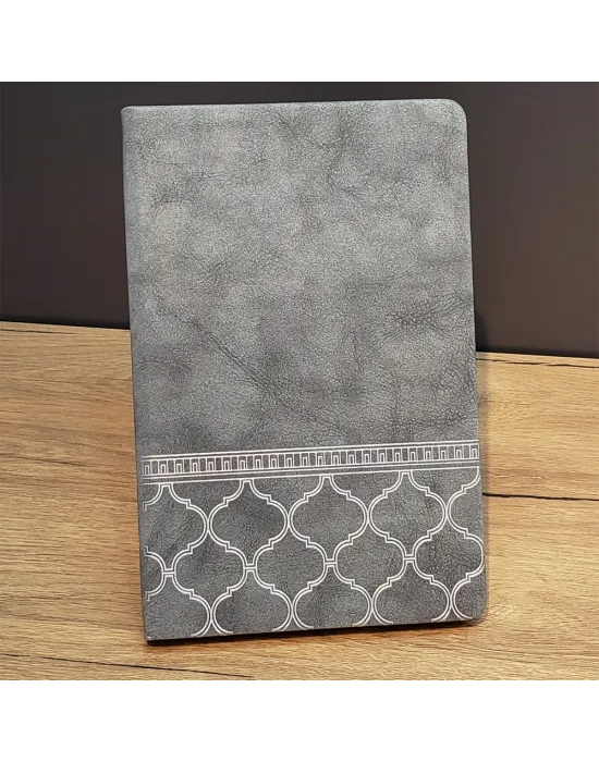Desenli Gri Renk Deri Defter