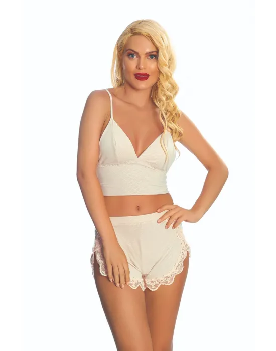 ieg™ Ekru Lcralı Babydoll Şortlu Takım - 319