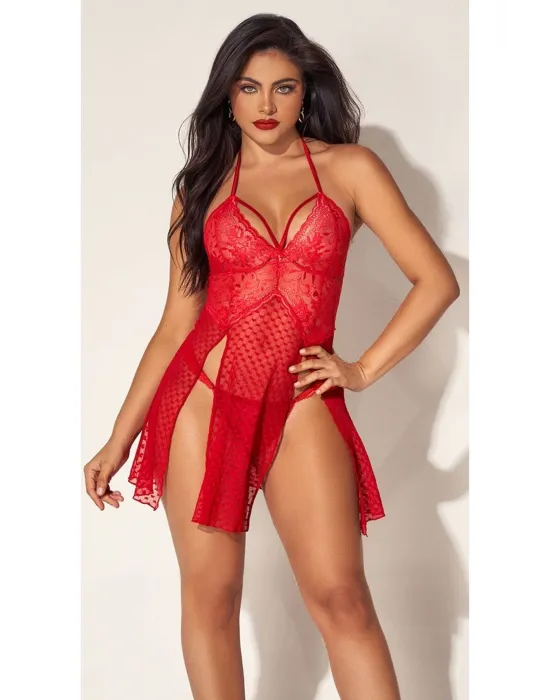 ieg™ For Dreams 8604 Kırmızı Dantelli Boyundan Askılı Gecelik Takım