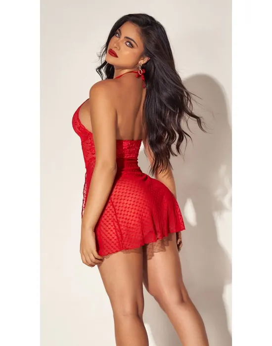 ieg™ For Dreams 8604 Kırmızı Dantelli Boyundan Askılı Gecelik Takım