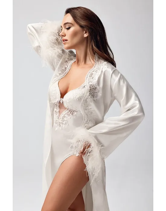 ieg™ Freshness 9950-GS Saten Ortişli Gecelik Sabahlık Takım
