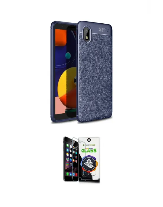ieg™ Galaxy A01 Core Kılıf Doruk Klasik Özel Seri - Şeffaf Temperli Cam Ekran Koruyucu