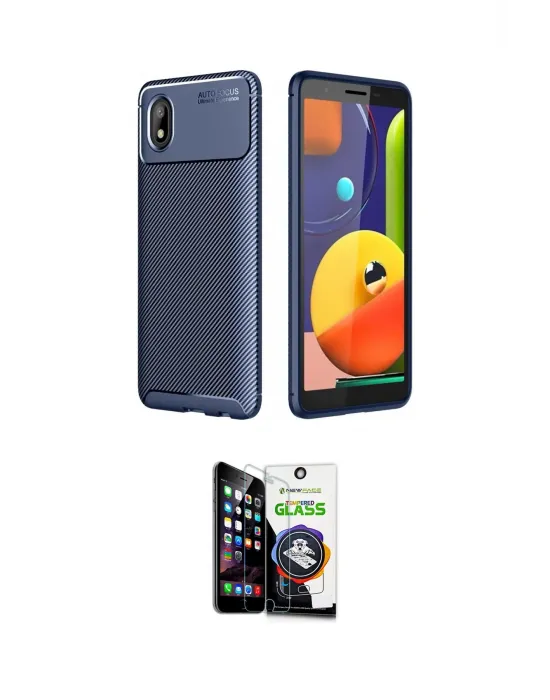 ieg™ Galaxy A01 Core Kılıf Eksen Form Prime - Şeffaf Temperli Cam Ekran Koruyucu