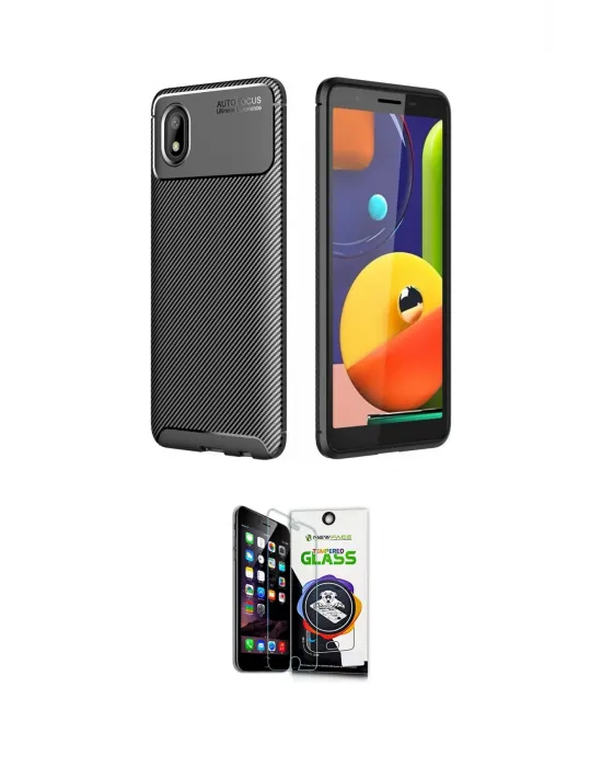 ieg™ Galaxy A01 Core Kılıf Eksen Form Prime - Şeffaf Temperli Cam Ekran Koruyucu