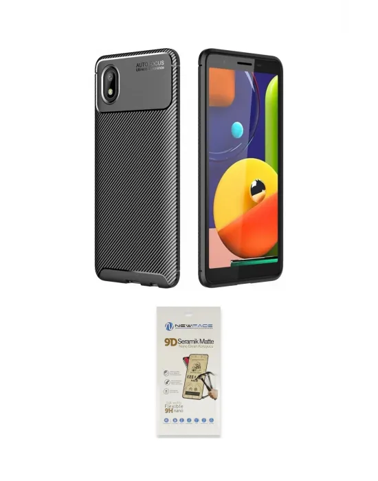 ieg™ Galaxy A01 Core Kılıf Eksen Form Prime - Siyah Mat Seramik Nano Ekran Koruyucu