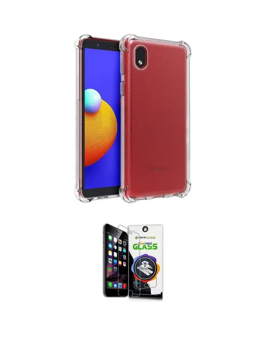 ieg™ Galaxy A01 Core Kılıf İz Form Prime - Şeffaf Temperli Cam Ekran Koruyucu