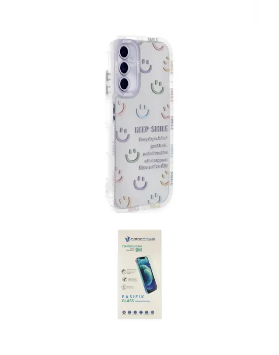ieg™ Galaxy A05S Kılıf Ahenk Modern Serisi - Şeffaf Pasifik Cam Ekran Koruyucu