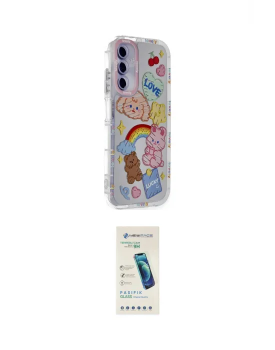 ieg™ Galaxy A05S Kılıf Ahenk Modern Serisi - Şeffaf Pasifik Cam Ekran Koruyucu