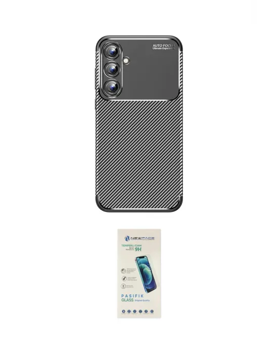 ieg™ Galaxy A15 4G Kılıf Eksen Form Prime - Şeffaf Pasifik Cam Ekran Koruyucu