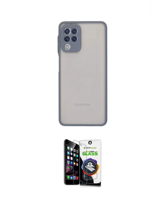 ieg™ Galaxy A22 Kılıf Ahenk Çizgi Serisi - Şeffaf Temperli Cam Ekran Koruyucu