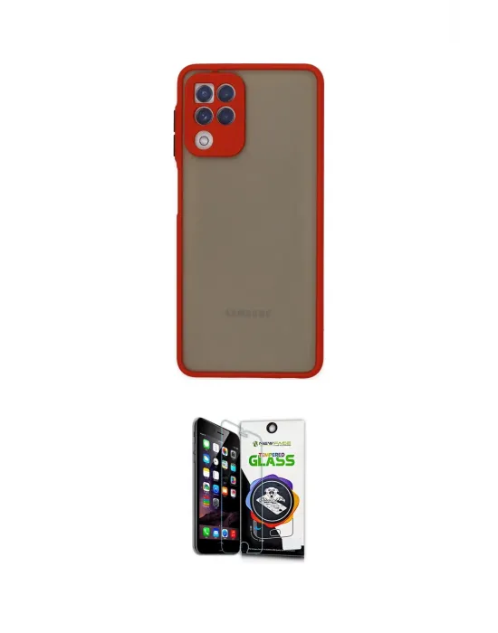 ieg™ Galaxy A22 Kılıf Ahenk Çizgi Serisi - Şeffaf Temperli Cam Ekran Koruyucu