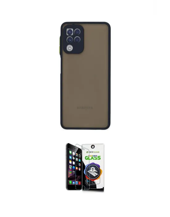 ieg™ Galaxy A22 Kılıf Ahenk Çizgi Serisi - Şeffaf Temperli Cam Ekran Koruyucu