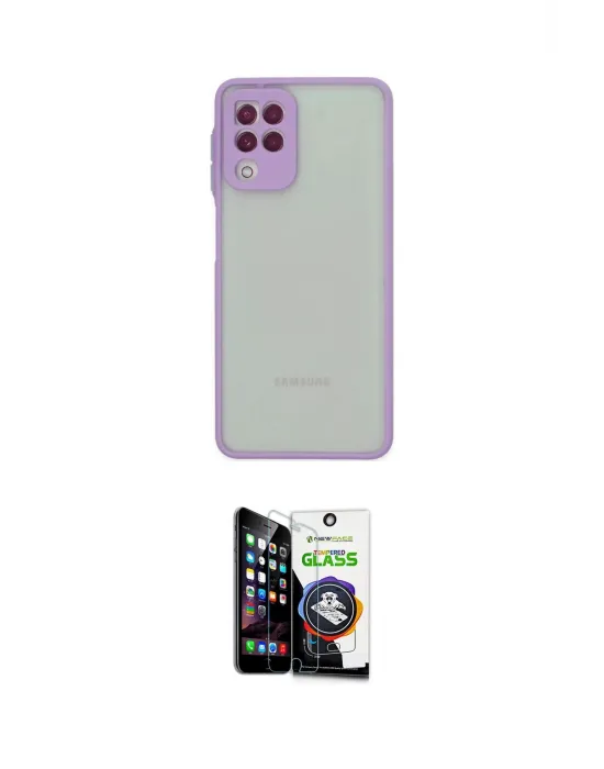 ieg™ Galaxy A22 Kılıf Ahenk Çizgi Serisi - Şeffaf Temperli Cam Ekran Koruyucu