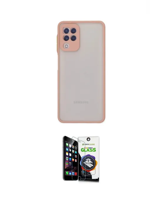 ieg™ Galaxy A22 Kılıf Ahenk Çizgi Serisi - Şeffaf Temperli Cam Ekran Koruyucu