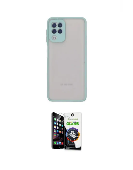 ieg™ Galaxy A22 Kılıf Ahenk Çizgi Serisi - Şeffaf Temperli Cam Ekran Koruyucu