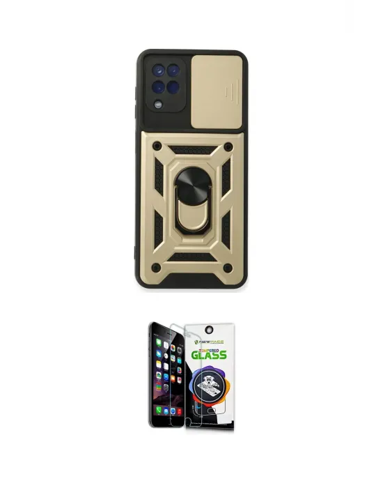 ieg™ Galaxy A22 Kılıf Ahenk Klasik - Şeffaf Temperli Cam Ekran Koruyucu