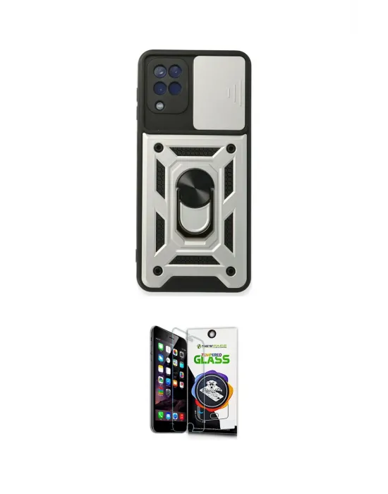 ieg™ Galaxy A22 Kılıf Ahenk Klasik - Şeffaf Temperli Cam Ekran Koruyucu