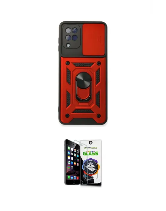 ieg™ Galaxy A22 Kılıf Ahenk Klasik - Şeffaf Temperli Cam Ekran Koruyucu