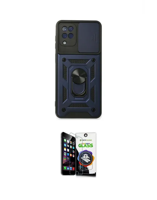 ieg™ Galaxy A22 Kılıf Ahenk Klasik - Şeffaf Temperli Cam Ekran Koruyucu