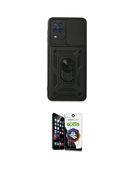 ieg™ Galaxy A22 Kılıf Ahenk Klasik - Şeffaf Temperli Cam Ekran Koruyucu
