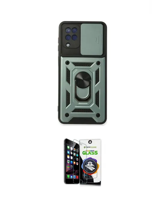 ieg™ Galaxy A22 Kılıf Ahenk Klasik - Şeffaf Temperli Cam Ekran Koruyucu