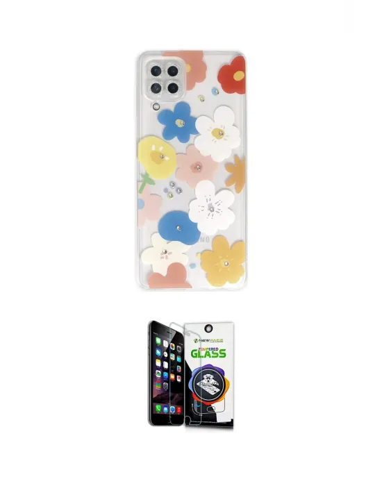 ieg™ Galaxy A22 Kılıf Eksen Asil Prime - Şeffaf Temperli Cam Ekran Koruyucu