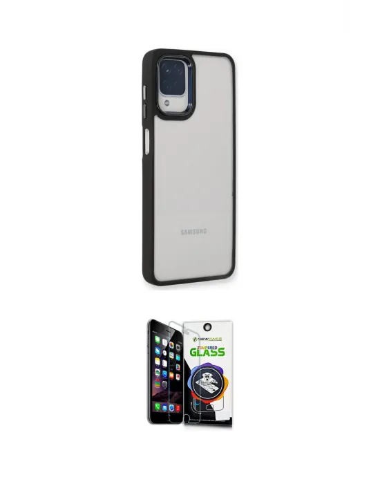 ieg™ Galaxy A22 Kılıf Eksen Doku Prime - Şeffaf Temperli Cam Ekran Koruyucu