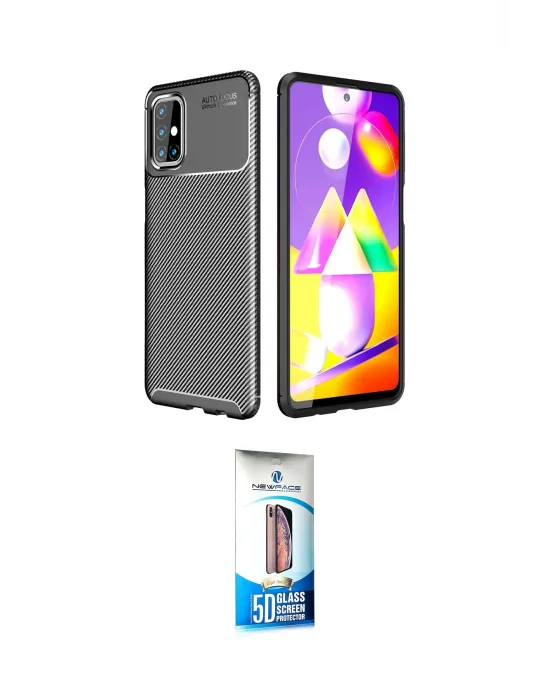 ieg™ Galaxy M31S Kılıf Eksen Form Prime - Siyah 5D Eko Cam Ekran Koruyucu