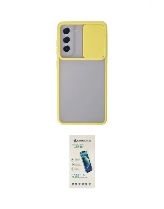 ieg™ Galaxy S21 FE Kılıf Vadi Çizgi - Şeffaf Pasifik Cam Ekran Koruyucu