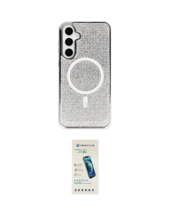 ieg™ Galaxy S23 Kılıf Eksen Çizgi - Şeffaf Pasifik Cam Ekran Koruyucu