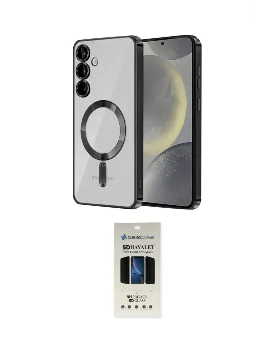 ieg™ Galaxy S23 Plus Kılıf Nova Işık Özel Seri - Siyah 5D Hayalet Cam Ekran Koruyucu