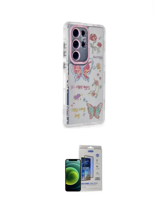 ieg™ Galaxy S23 Ultra Kılıf Ahenk Modern Serisi - Siyah Durable Full Glue Curved Cam