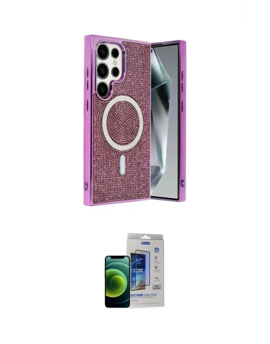 ieg™ Galaxy S23 Ultra Kılıf Eksen Çizgi - Siyah Durable Full Glue Curved Cam