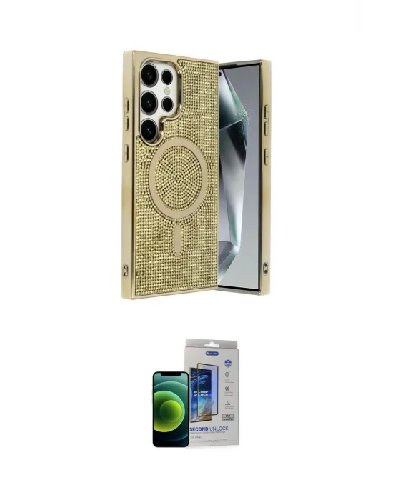 ieg™ Galaxy S23 Ultra Kılıf Eksen Çizgi - Siyah Durable Full Glue Curved Cam